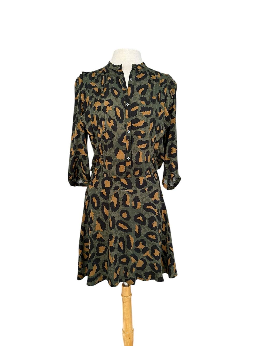 NEW Zadig and Voltaire Olive Reno Leo Paris Cheetah Mini Dress Size Small